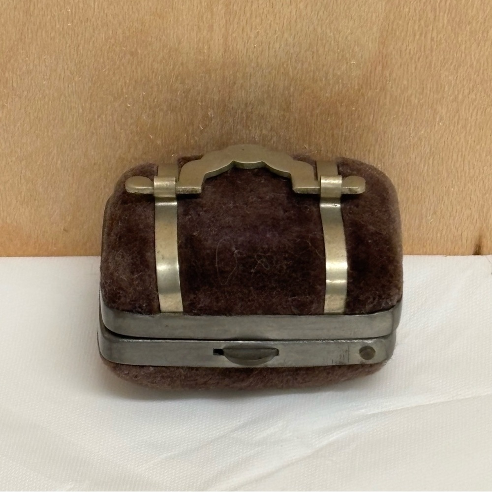 Vintage Velvet Miniature Doll Suitcase Case Metal Trim Purple Lining Tiny